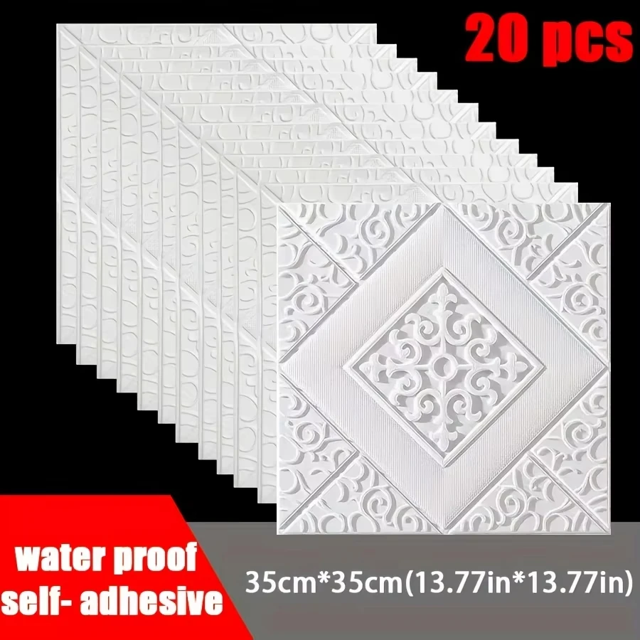 20pcs 3D Ceiling Self Adhesive Wallpaper Wall Sticker Waterproof Wallpaper Bedroom Living Room Background Classics Home Decor