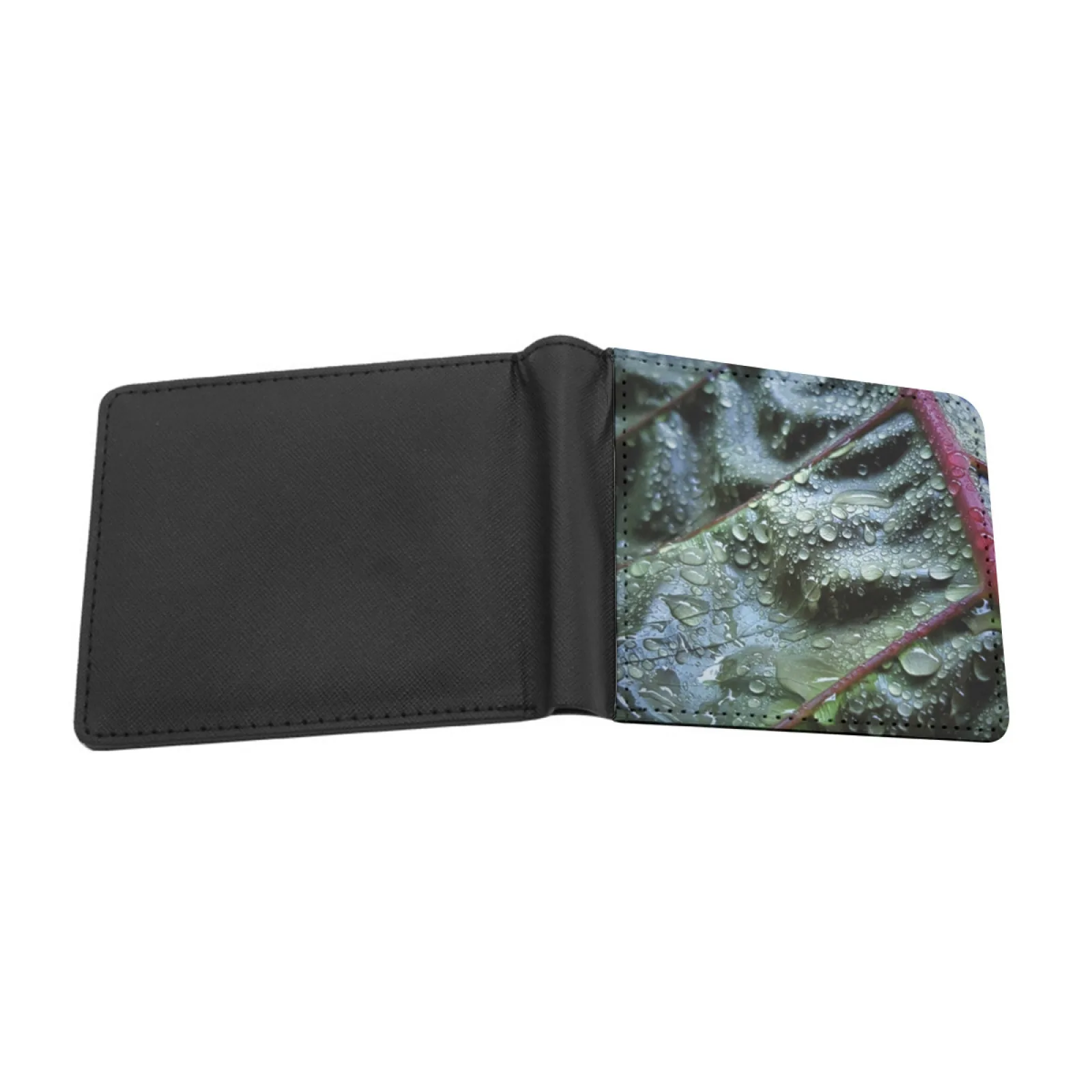 Tropical Rain Raindrops On A Monstera Leaf Short Men's Wallet Multifunction Purse Male Pu Leather Wallet Ozkuro Dark Darky