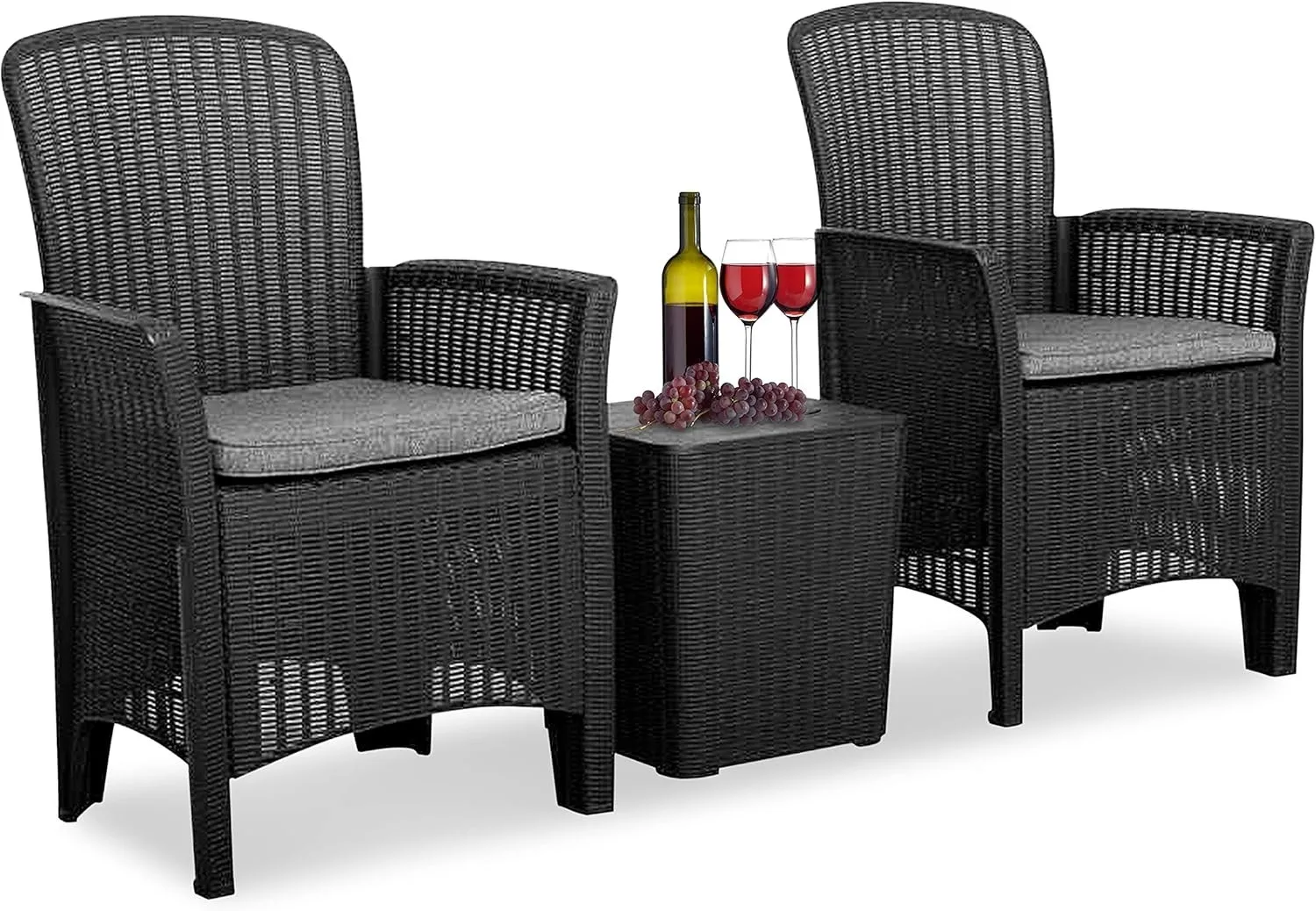 

Terrace porch furniture set -3 wicker wicker chairs with black table