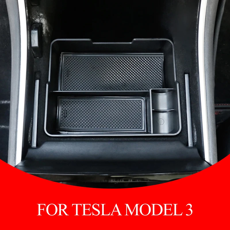 

Car Armrest Storage Box for Tesla model 3 2017 2018 2019 2020 Console Organizer Tray Coin Stowing with Pads Accessories