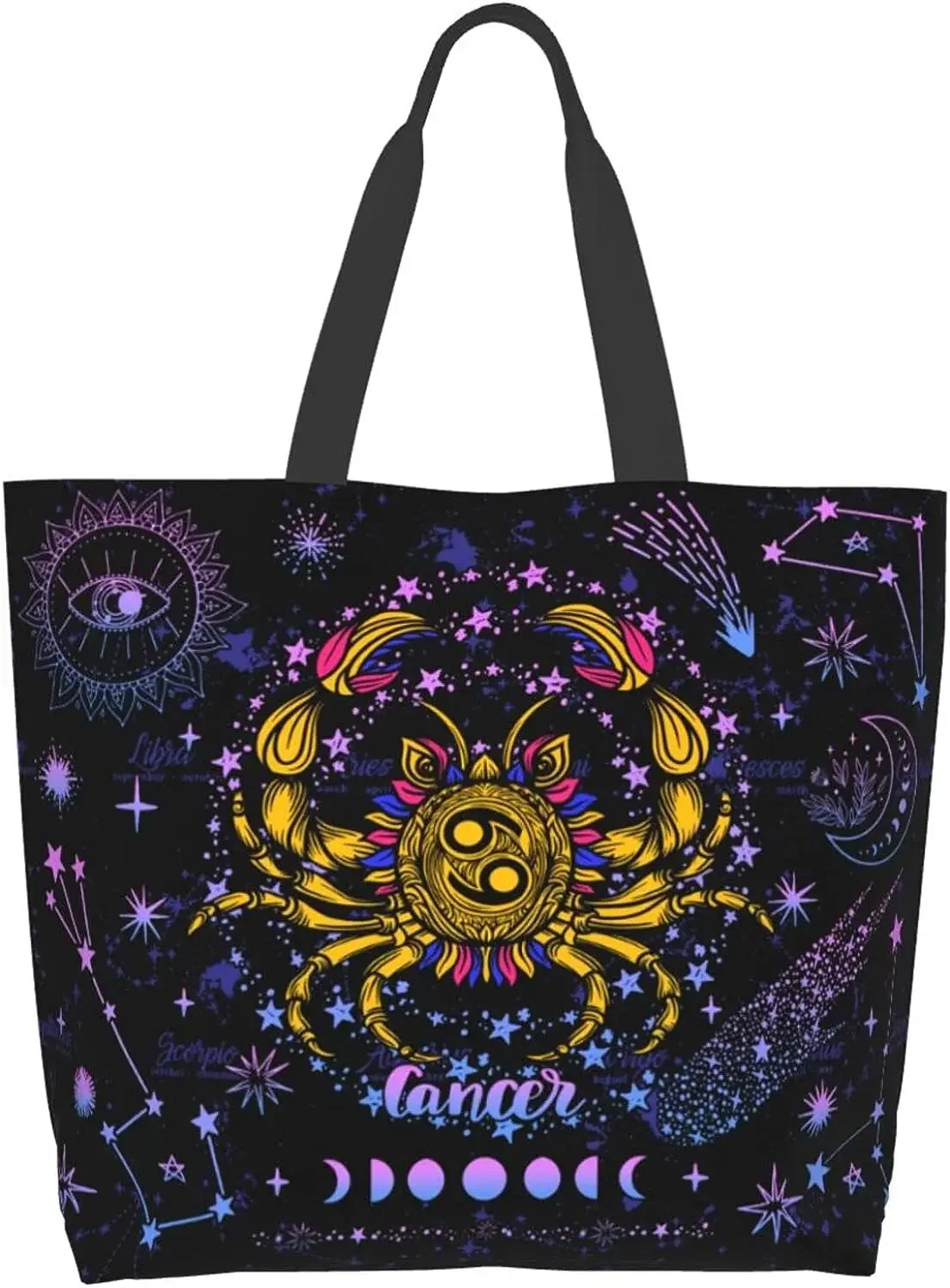 Tote Bag Large Canvas Zodiac Sign Astrology Tote Handle Bag For Gym Beach Weekender Travel Shopping