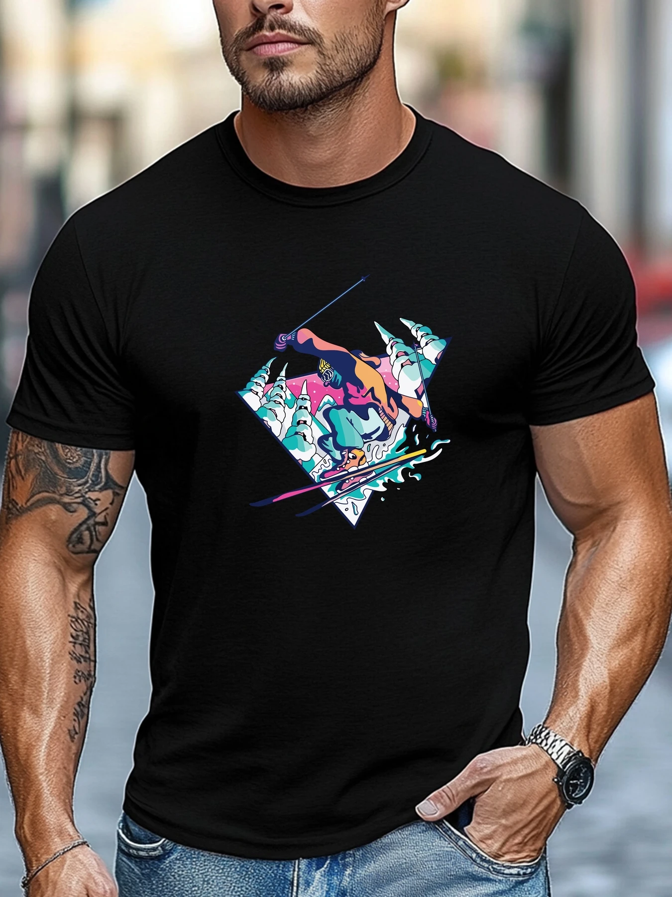 

Мужская футболка с коротким рукавом Ski Graphic Summer Soft Comfort Fit Tee Daily Tops