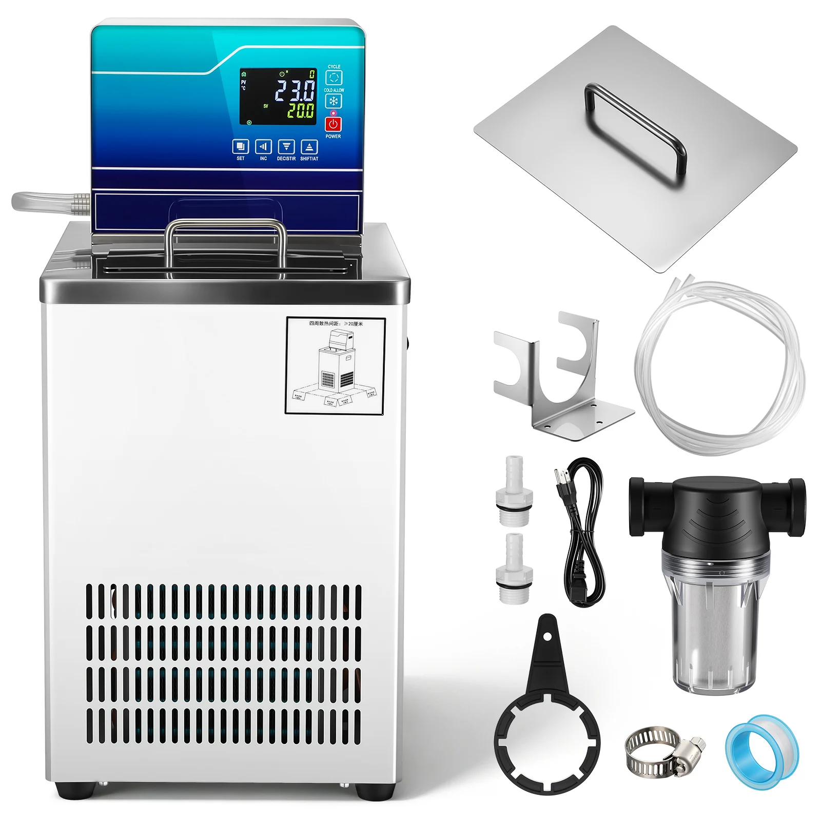 1.59gal/1.59-Gallon Laboratory Chiller Circulator, 1 Set Circulating Pump Water Chiller, with LCD Precision Temperature Display, -4 to 212°F Circulating Pump Chiller, High-Performance Ice Bath Chiller for Laboratory Cooler, Heating And Cooling Equipment