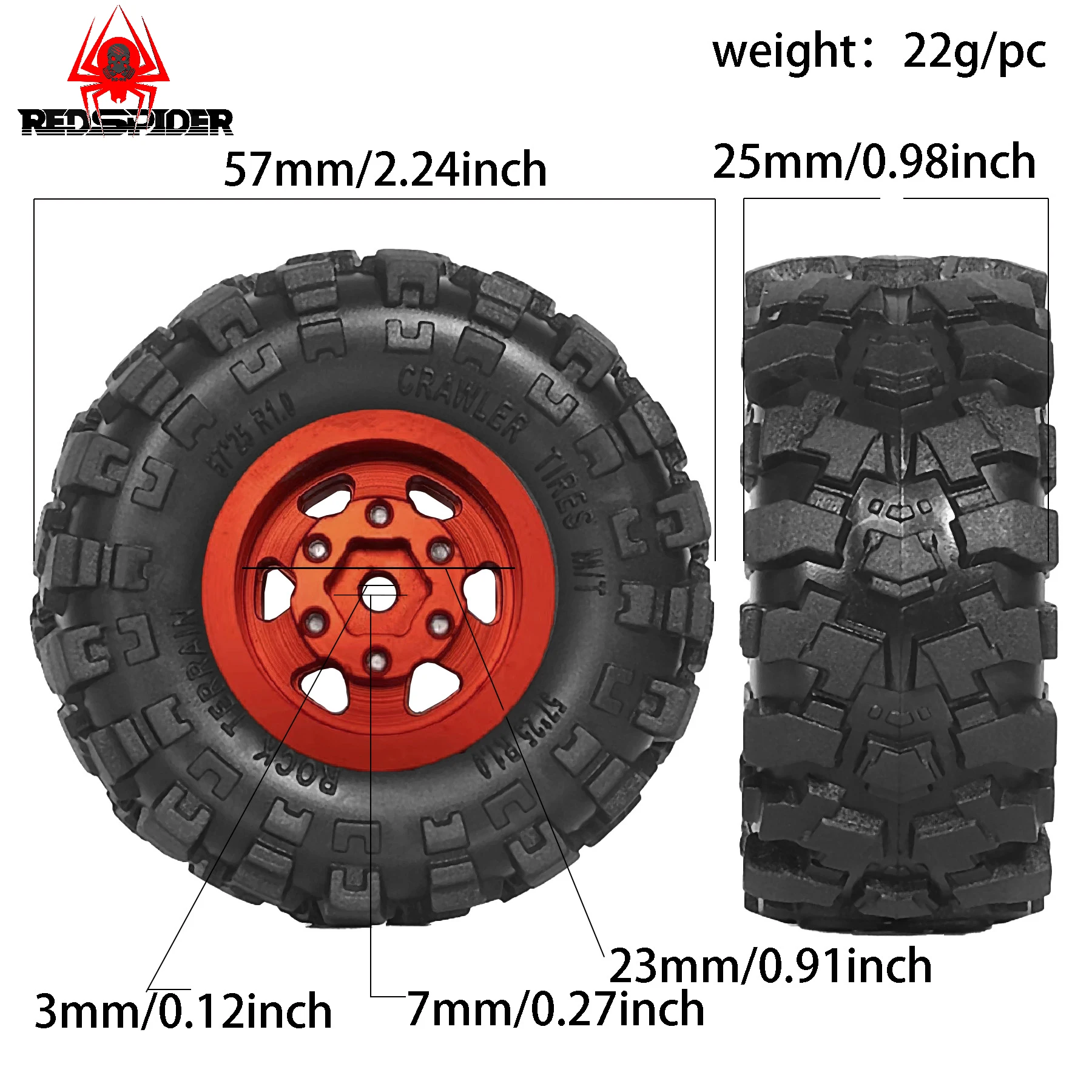 1.0 Beadlock Wielbanden RC Modder Terrein Crawler Banden Set voor 1/24 1/18 Crawler Axiale AX24 SCX24 FMS FCX24 TRX4M