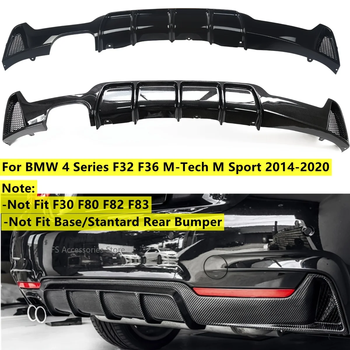 

For BMW 4 Series F32 F33 F36 435i 2014-2020 M Sport Rear Bumper Diffuser Lip Guard Spoiler Plate Splitter Auto Accessories