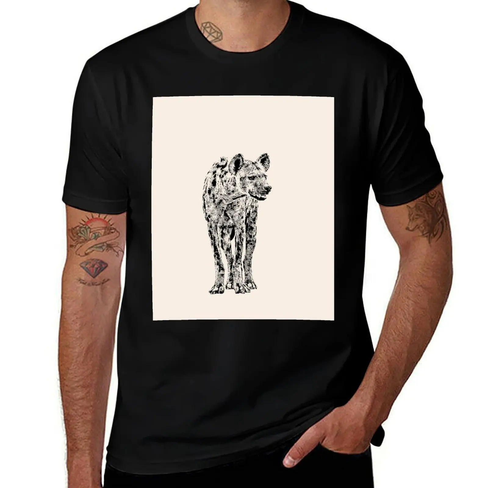 Spotted Hyena in Graphic Black and White T-Shirt man t shirt designer T-Shirt