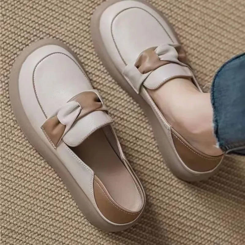Woman Flats Loafers Slip-on Round Toe Moccasins Shoes for Women Normal Leather Casual Non Cheap Liquidation 2024 Summer Trend A