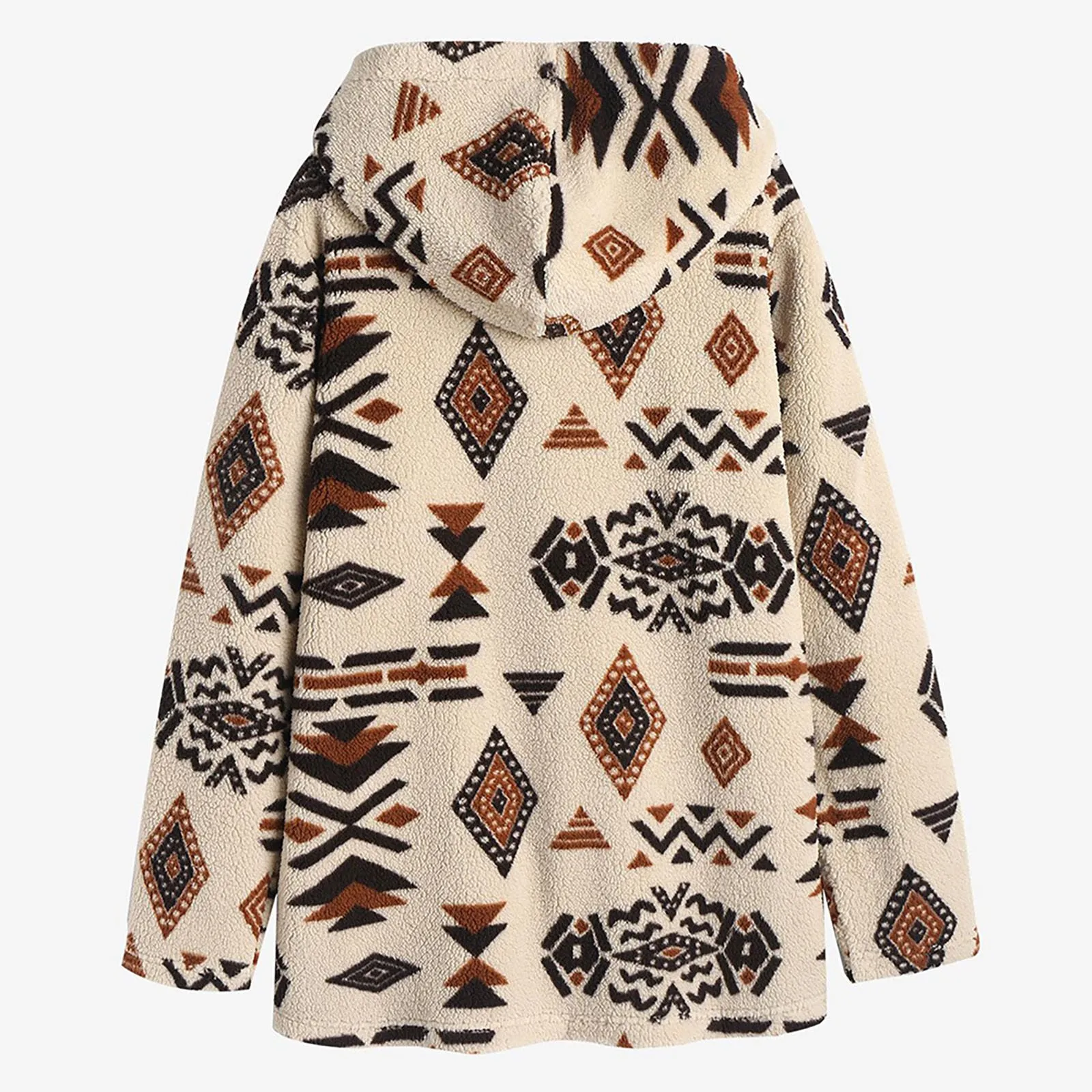 Extra Large Sweaters Women'S Ethnic Style Hooded Coats With Pocket Long In Geo Aztec Printed Teddy Fabric Sexy Cardigan 가디건