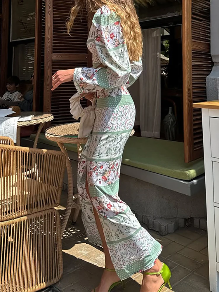 

Осенний комплект из двух предметов с длинными рукавами и принтом, повседневный укороченный топ и юбка, облегающий костюм, элегантный праздничный наряд с высокой талией