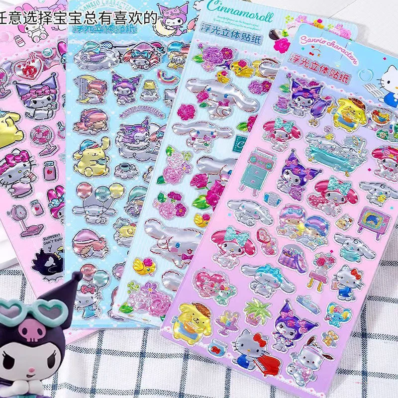 

Милые 3D-наклейки Kuromi My Melody с эффектом объемного изображения без очков, светящиеся, детские мультяшные наклейки, игрушки, канцелярские товары для школьников, оптом