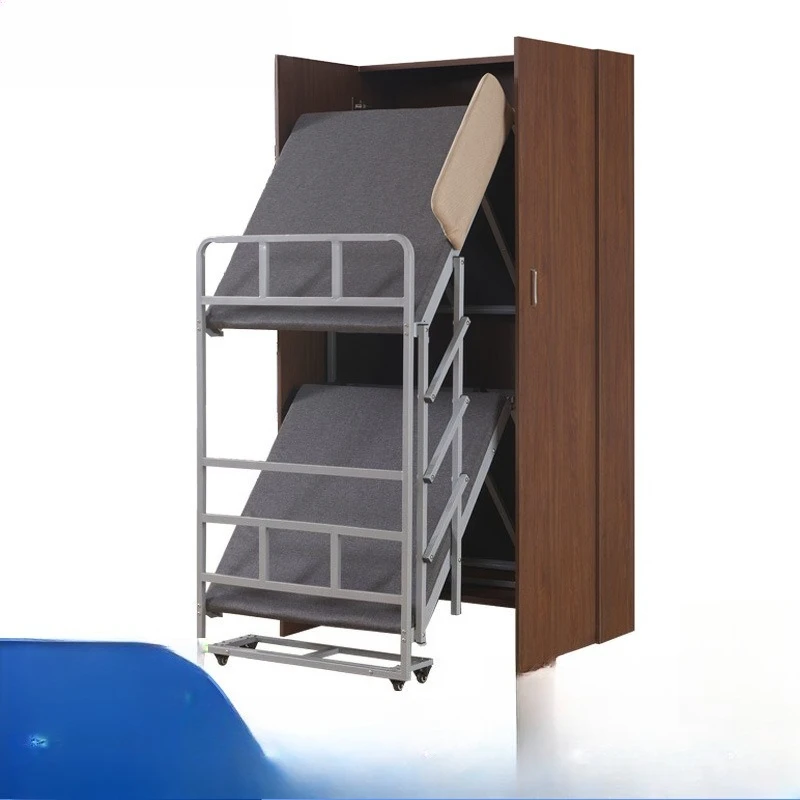 Double-layer folding invisible bed, school office dormitory lunch break bed, functional Murphy bed storage wardrobe bed