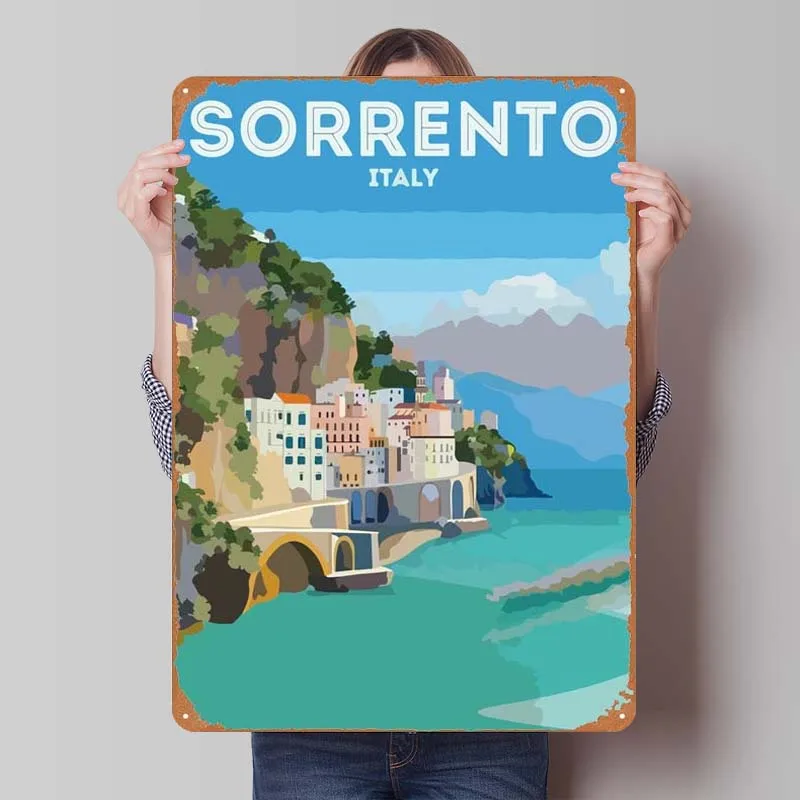 Travel to Sorrento Tinplate Sign Poster Home Decoration Luxury Vintage Metal Sign Plaque for Wall Art Decoration Coffee Bar Room