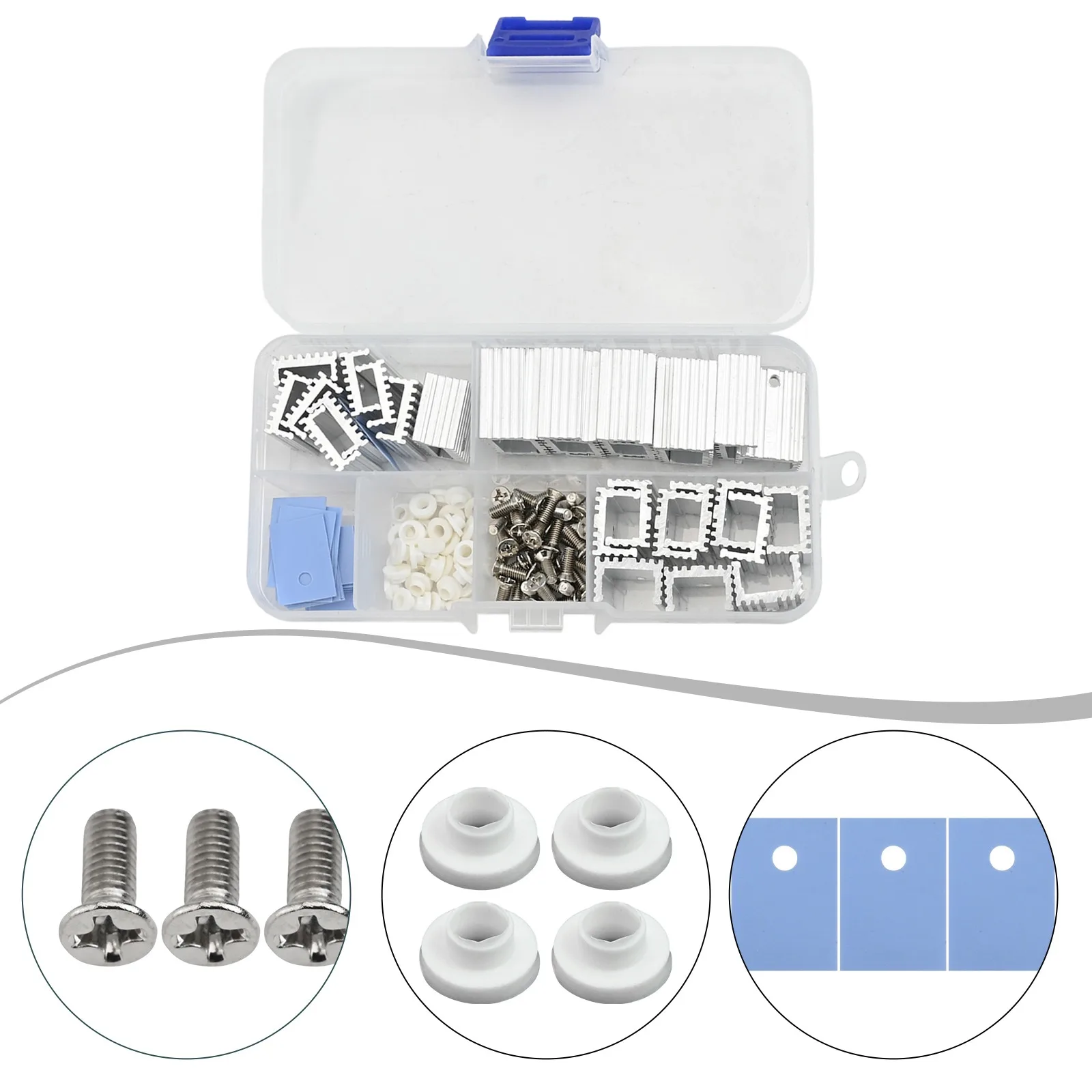Complete Set of 30 TO220 Aluminum Heat Sinks with Mounting Hardware for Efficient Transistor Cooling Solutions