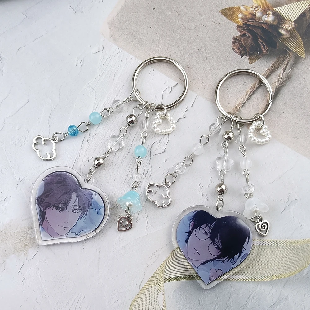 Pastellfarbener Anime-Acryl-Schlüsselanhänger, handgefertigt, lila Perlen-Stern-Wolken-Anhänger, Kawaii Ästhetik Taschenanhänger, Paar-Schlüsselring