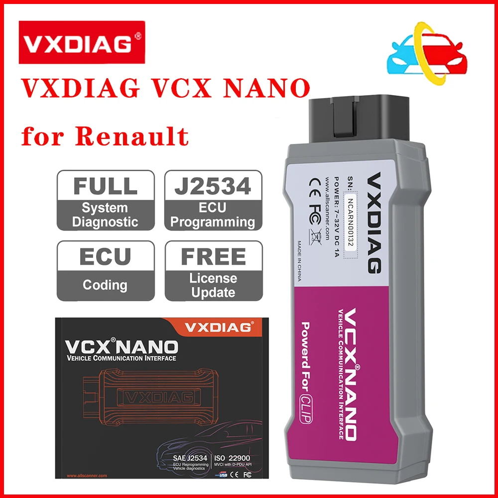 2023 New VXDIAG VCX NANO RVDIAG For Renault Can Clip OBD2 Car All System Diagnostic Scanner ECU Coding Programming Code Reader