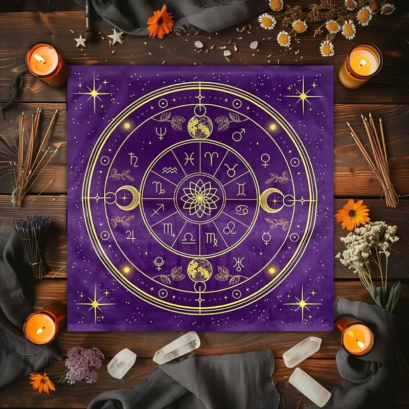 VIKAMA Twelve Palaces Star Chart Tarot Tablecloth Mysterious Divination Altar Cloth Ritual Table Mat Background Cloth