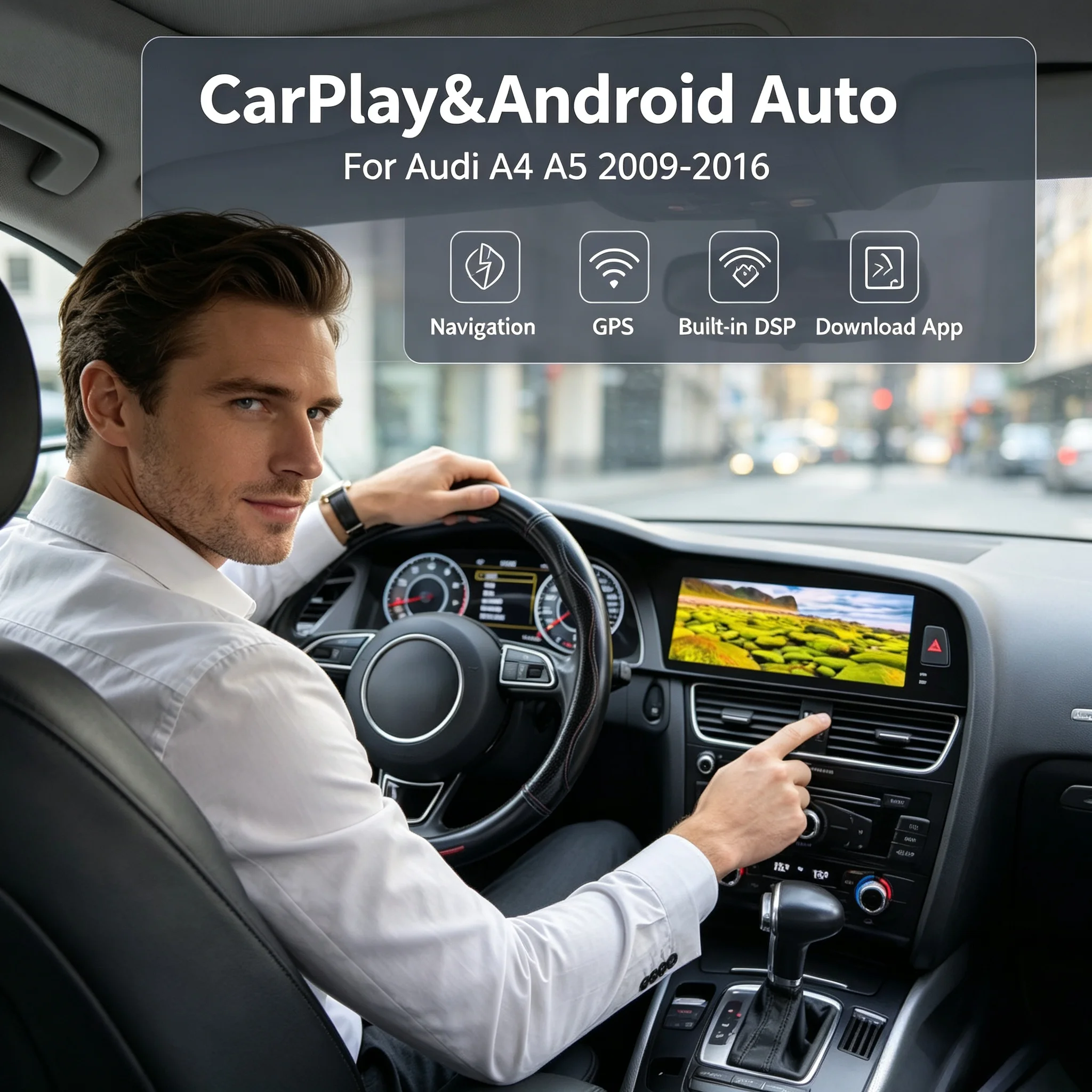 Wireless CarPlay Android Dual-Screen For Audi A4 2009 - 2016 GPS Navi Auto Stereo Head Unit Multimedia Player Car Radio Media