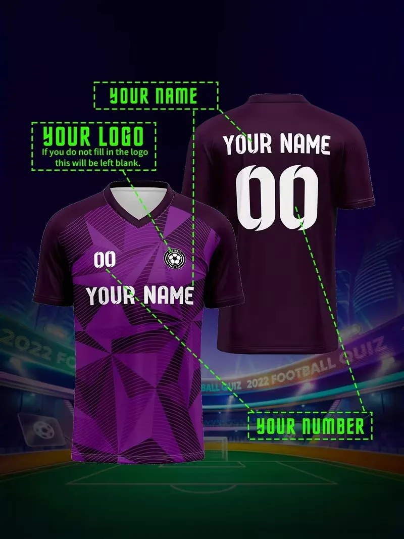 Custom Men's V-Neck Soccer Jersey With Personalized Team Print Durable Outdoor Sports Wear Short Sleeve V Neck Football Tshirt