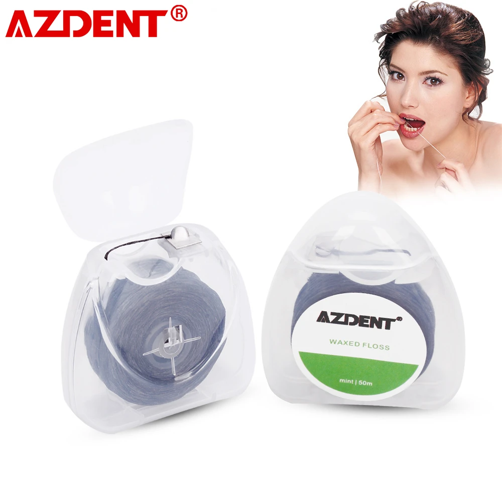 AZDENT 50m Bamboo Charcoal Dental Flosser Toothpick Mint Flavor Built-In Spool Flat Wire Black Dental Floss Replacement Core