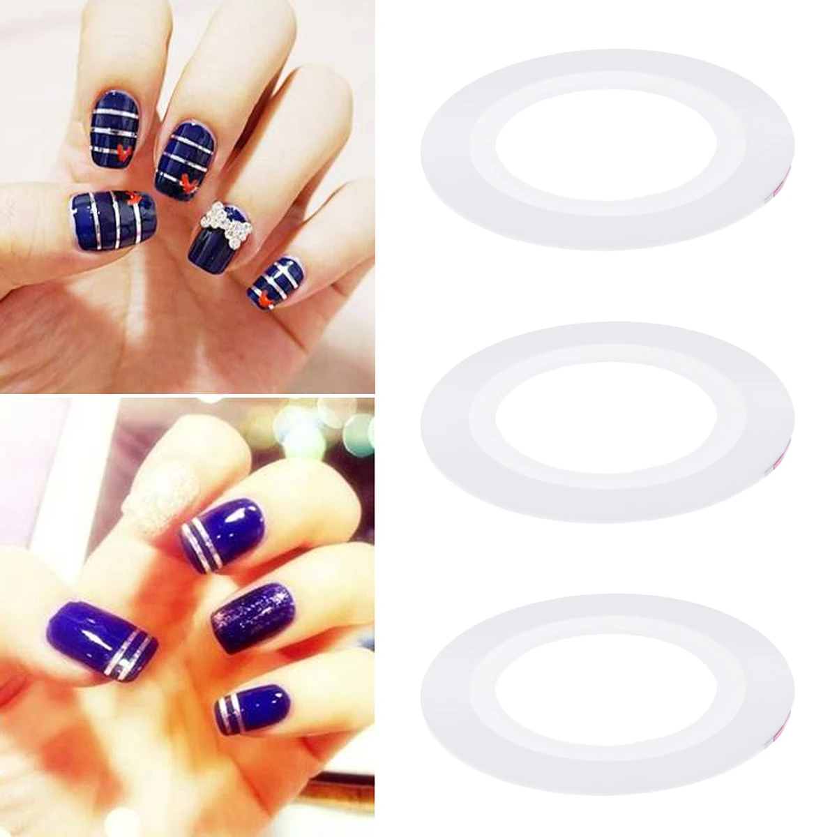 

3Pcs White Shining Line Diy Nail Sticker Color Long Nail Striping Use Self Adhesive DIY Sticker Manicure Decoration