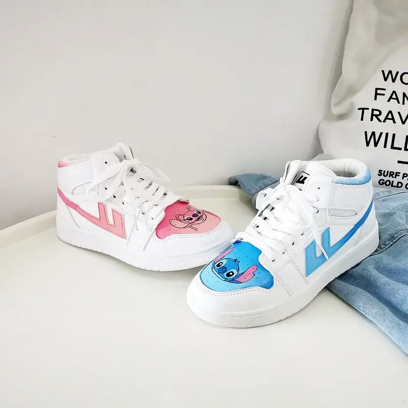 

Kawaii Stitch Angle Cartoon Graffiti Casual Shoes Fashion Leather Non-Slip Sneakers Women Comfortable Flat Slip-On Couple Shoes