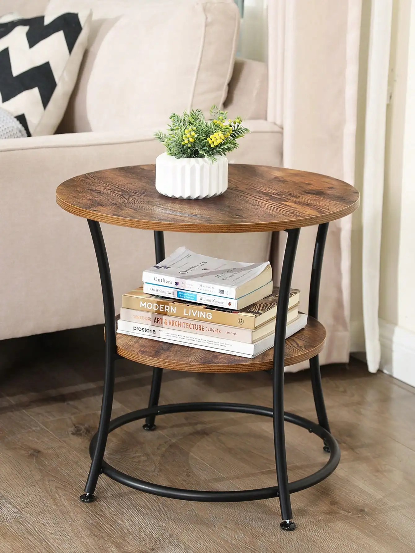 

Side Table, Round End Table With 2 Shelves For Living Room, Bedroom, Small Table With Steel Frame For Smaller Spaces