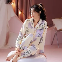 Disney Mary Cat Silk Pajamas Women's Autumn Cotton Long Two-piece Set Home Women's Pajamas Home Clothing Pajamas Pants Set