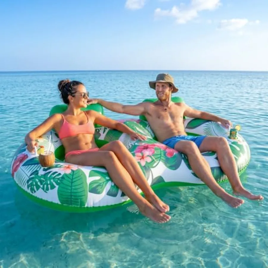 

2 Person Pool Floats for AdultsHeavy Duty Double Pool Float Lounge with Mesh Bottom 2 Reinforced Handles and Dual Cup Holders I