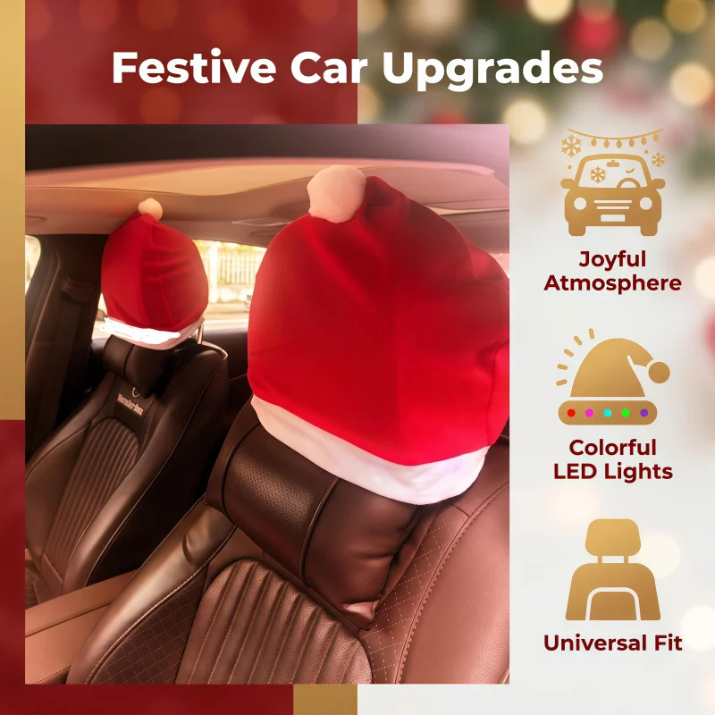 Ultimate Christmas Car Seat Covers with Headrest Covers Hats Decoration Supplies for Scene Setup Holiday Party Vehicle Interior