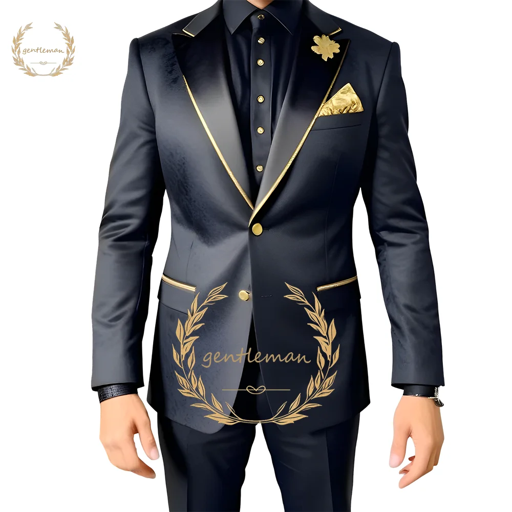 

Men's customized luxury gun collar jacket and pants set, 2-piece set, customized slim fit dress, banquet groom's outfit