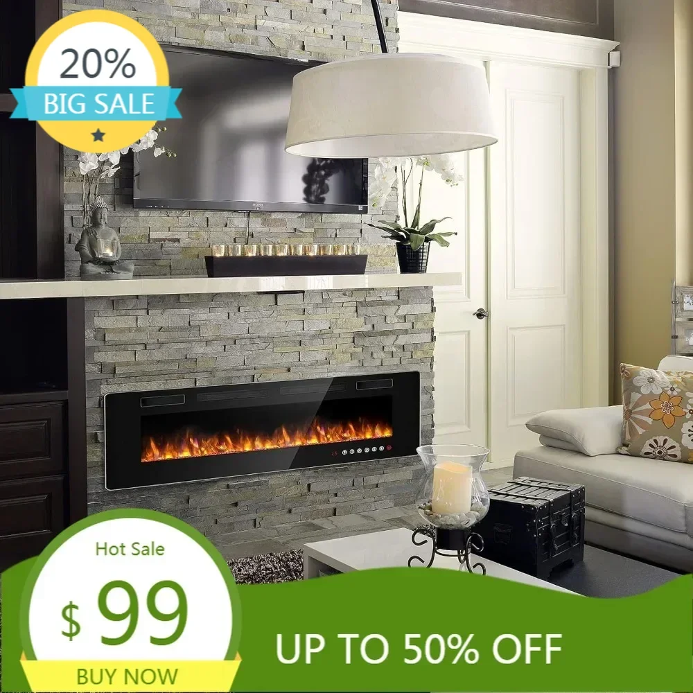 

Bestseller"72-inch slimline electric fireplace, wall-mounted design, compatible with 2x4 and 2x6 framing, 12 adjustable settings