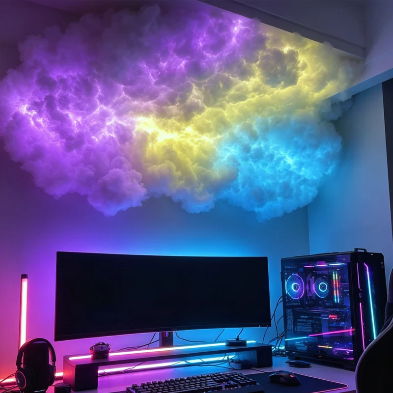 DIY 구름 번개 조명 무선 리모컨 앱 음악 동기화 다색 번개 천둥구름 LED 조명 게임룸 장식용 썸네일 3
