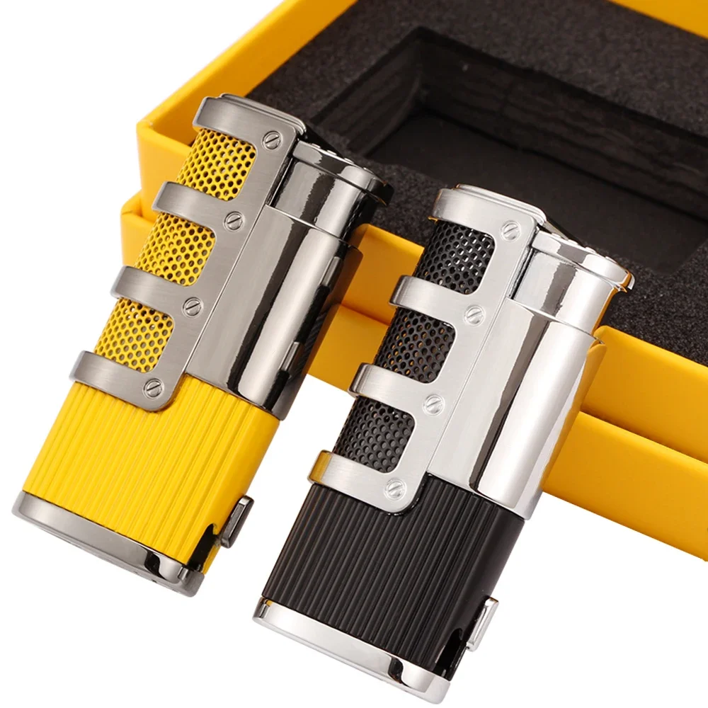 Metal Pocket Butane Torch Cigar Lighter Gas Windproof 3 Jet Smoking Lighters Cigar Accessories W/ Gift Box