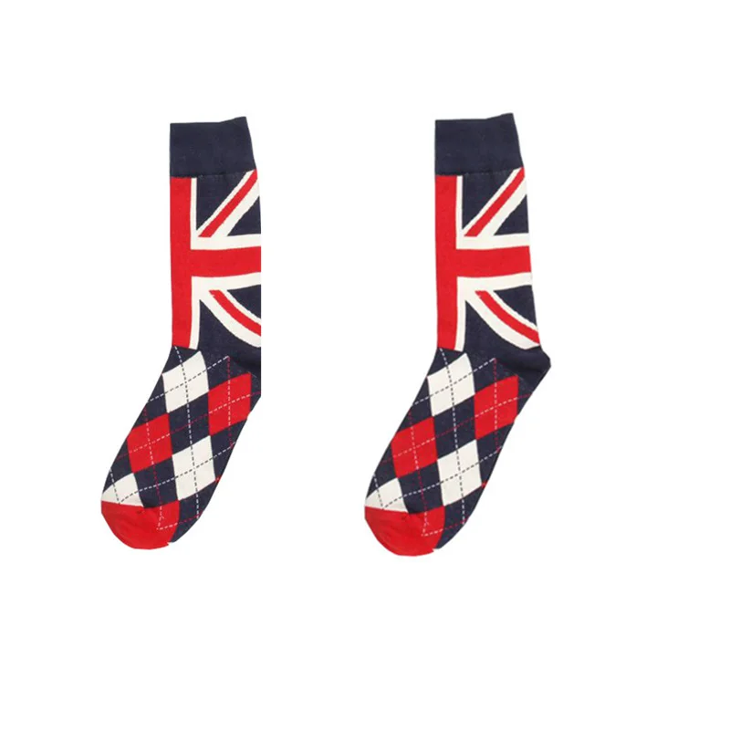 Harajuku-Calcetines de algodón con patrón de rombos para hombre, medias Retro con estampado de la bandera británica, equipo fijo de diseñador de