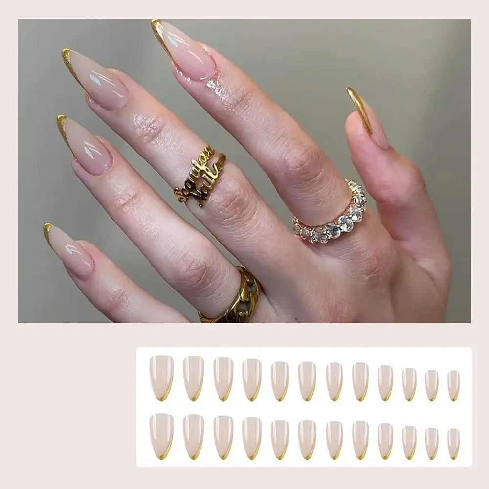 24/30 pièces épices paillettes faux ongles doré fleur française tache faux ongles encre peinture couverture complète ongles conseils pour femmes fille