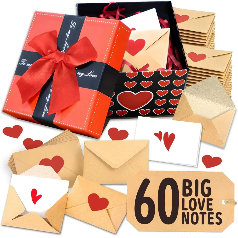 

30/60Pcs Pre-Written Cards Love Letters Envelope Set Heart Stickers Elegant Box Love Notes Kit Blank Mini Cards