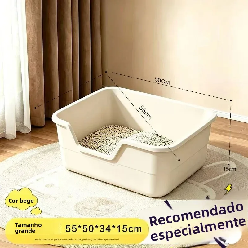 Caixa de Areia para Gatos Extra Grande Quadrada com Tampa Aberta, Sanitário Gigante à Prova de Respingos para Gatos, Suprimen...