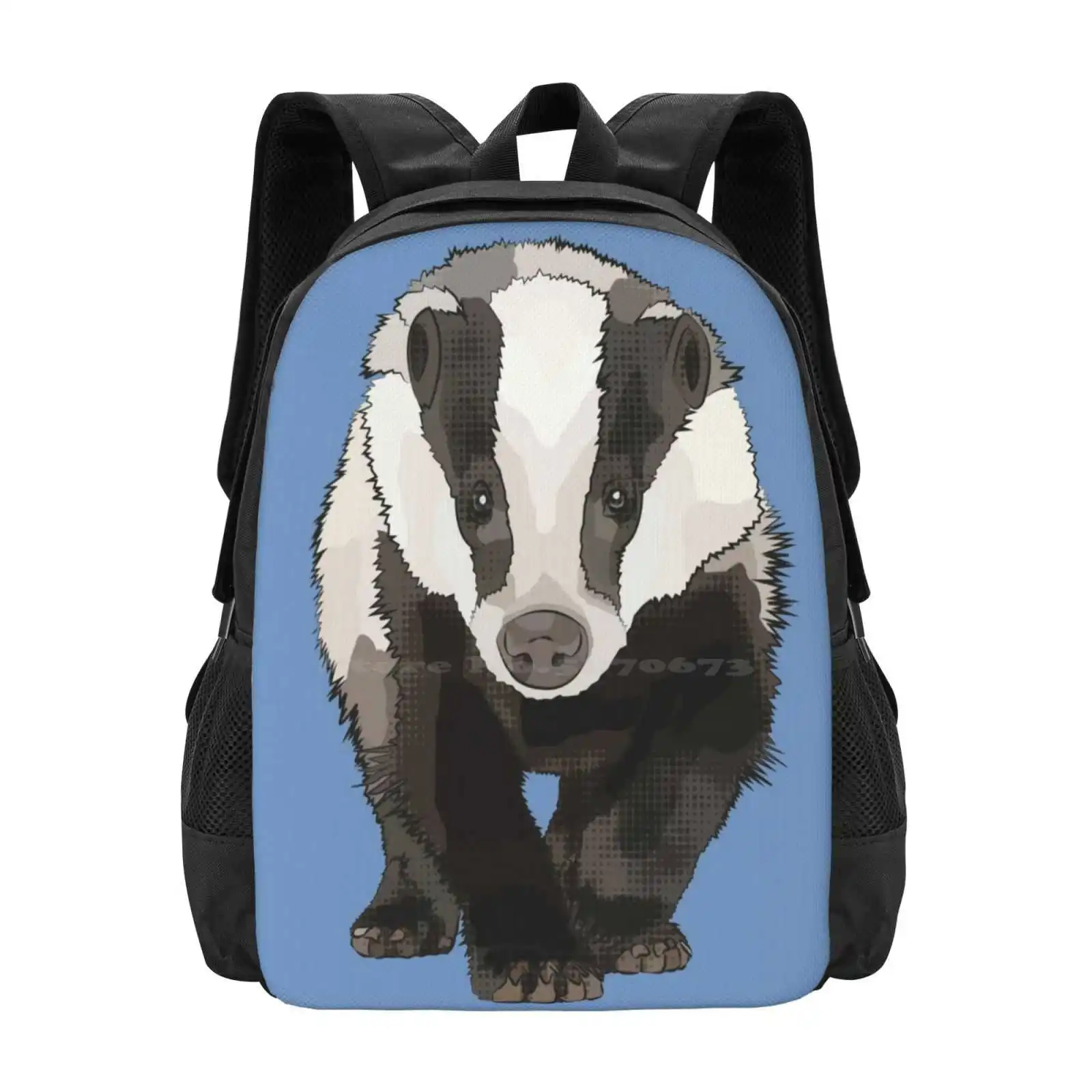 Blue Badger By Www.Beefoxtree.Com Pattern Design Laptop Travel School Bags Walking Badger British Wildlife Woodland Nature