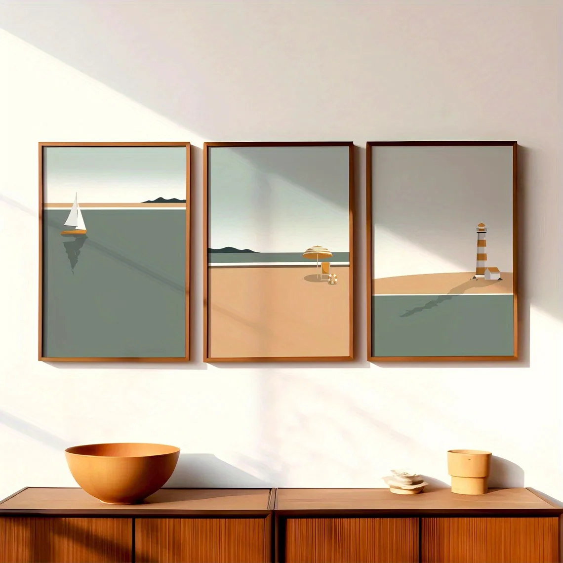 3 piezas, artes de pared, carteles modernos, impresiones de playa minimalistas | Arte de la pared tríptico | Arte de playa ligero | Sin marco de decoración de pared moderna