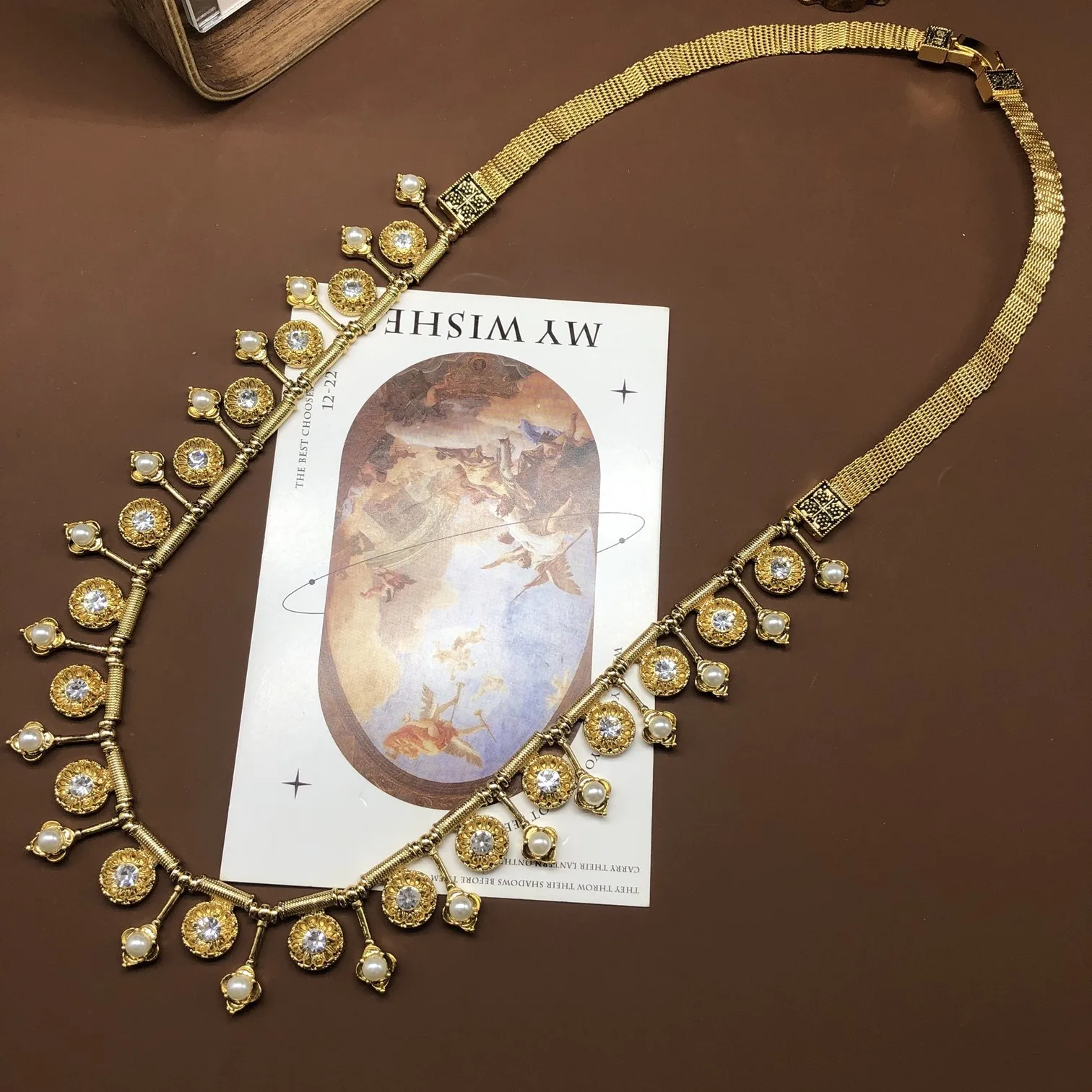 retro diamond tassel necklace chain design exquisite golden pretty necklace