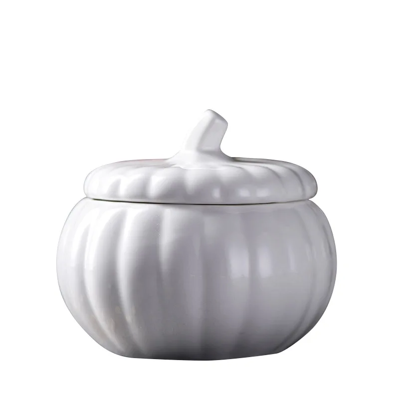 

400ml Nordic Style Pure White Porcelain Soup Bowl Pumpkin Shaped Dessert Pot with Fitting Lid Noodle Tablewares Food