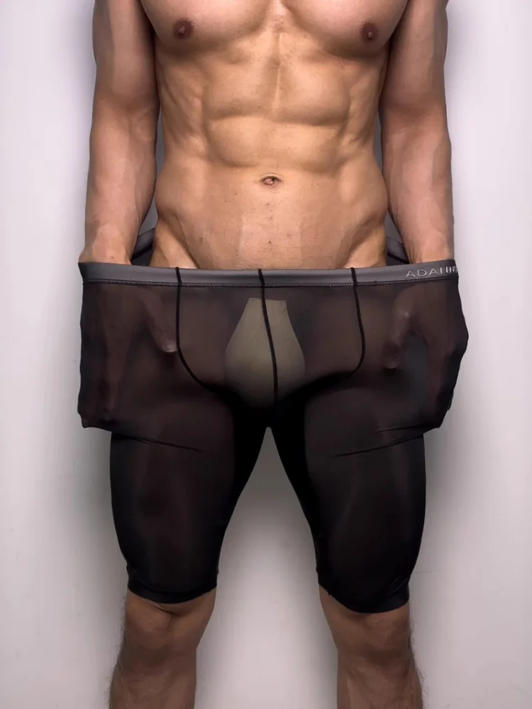

Fitn Recommended Ice Silk Five-Quarter orts Breathable Me Hollow out Design Spor Sexy Briefs for Men