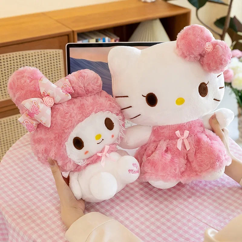 Sanrio-muñeco de peluche de Hello Kitty para niños, de 35cm de felpa suave juguete, Kawaii Rose, My Melody, animé de dibujos animados, regalo de cumpleaños