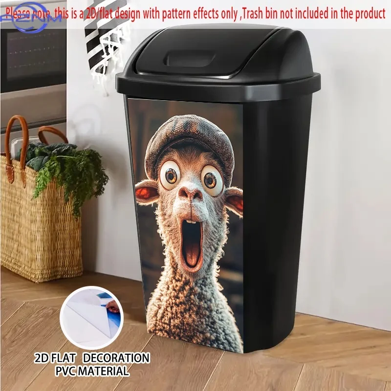 2D Flat, 1pc Funny Surprised Sheep with Checkered Hat Decorative Sticker - Large Expressive Eyes & Wide-Mouth Design, Self-Adh