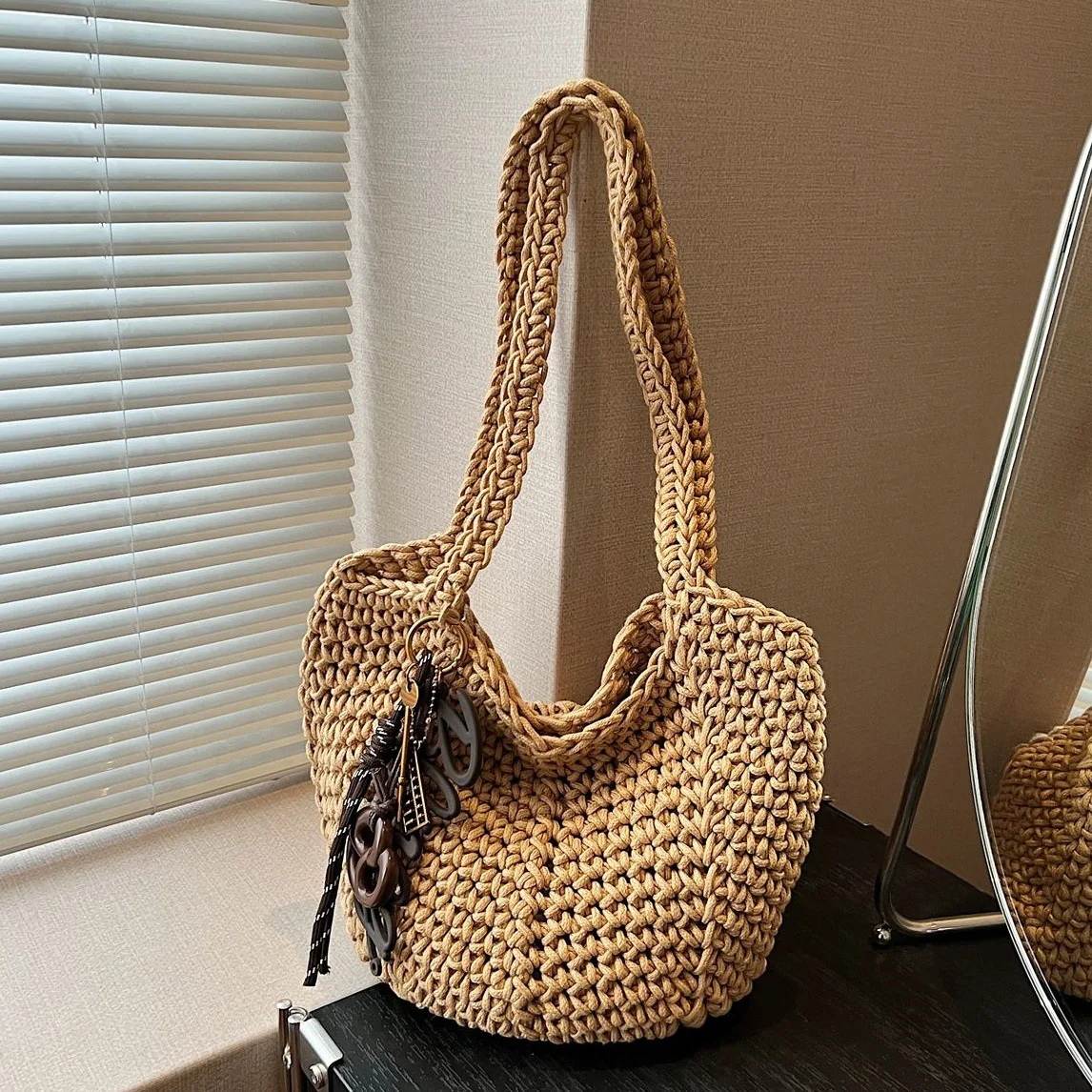 

Ins Single Shoulder Cotton Thread Bag, New Crochet Woven Handbag, Casual Large Capacity Vacation Beach Bag