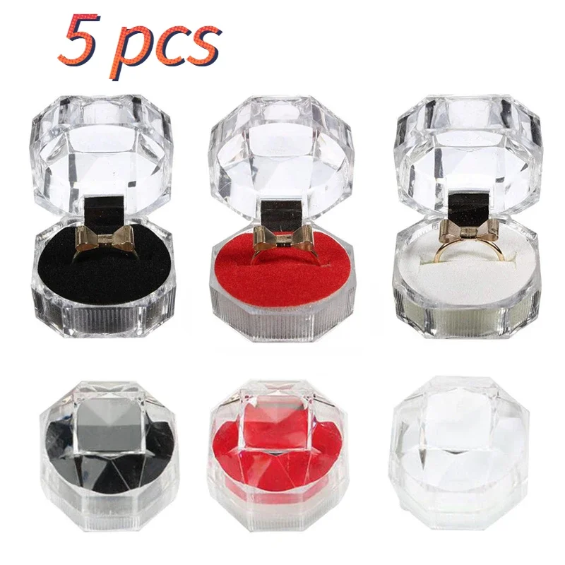 Crystal Acrylic Ring Storage Box Transparent Jewelry Display Box Wedding Packaging Ladies Ring Earrings Mini Storage Gift Box