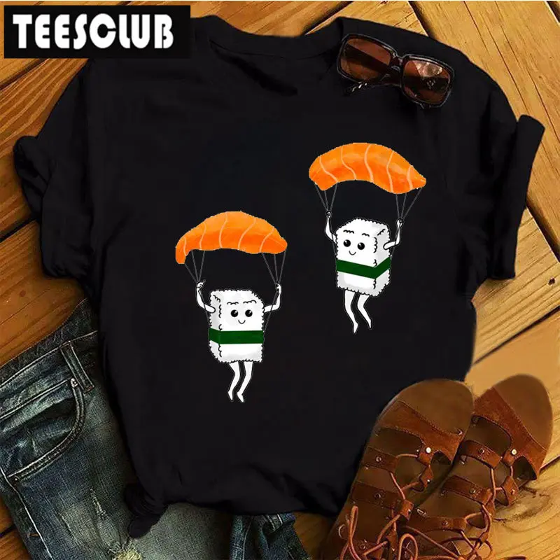 Camiseta con Estampado de Sushi Japonés, Estilo Informal y Versátil para Mujer, Verano 2026, Tendencia en Instagram