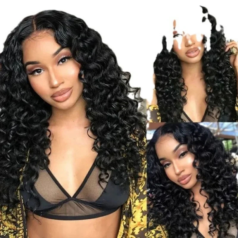 New women's wig with front lace, synthetic fiber, middle parting, fashionable African small curls