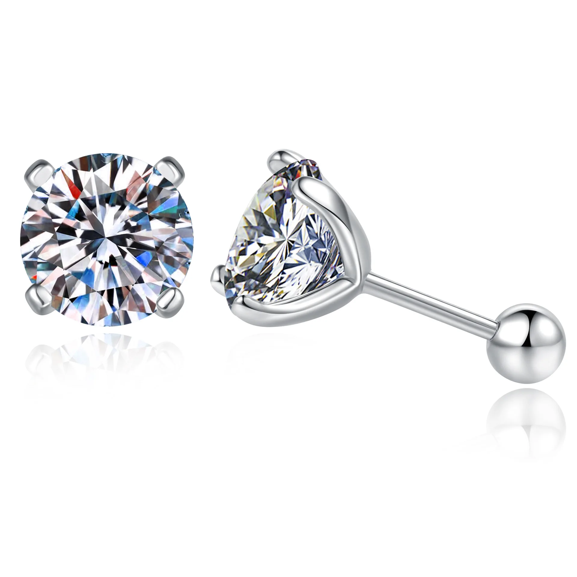 

925 Sterling Silver Stud Earrings with Moissanite Stone, 1 Pair