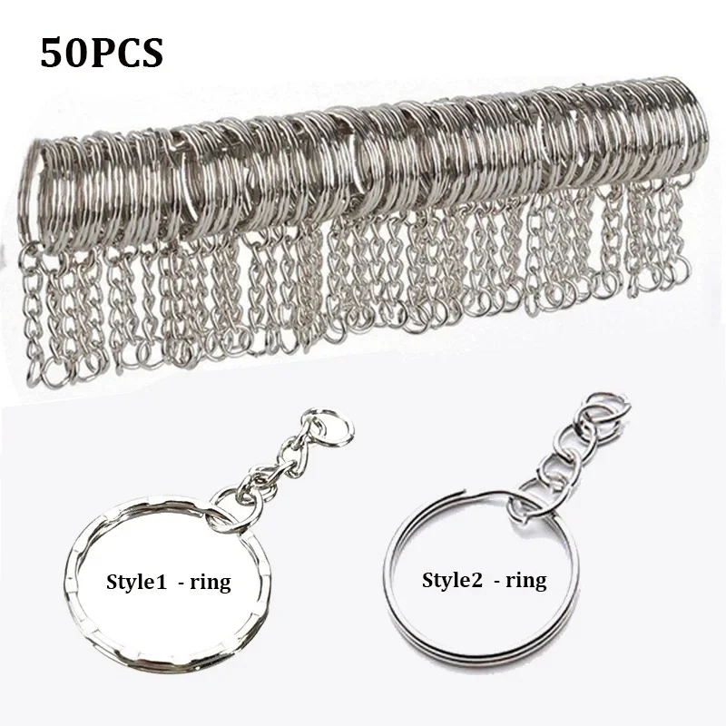 Silver Plated Metal Blank Keyring Keychain Charms Split Ring Keyfob Key Holder Link Rings Women Men DIY Key Chains Accessories